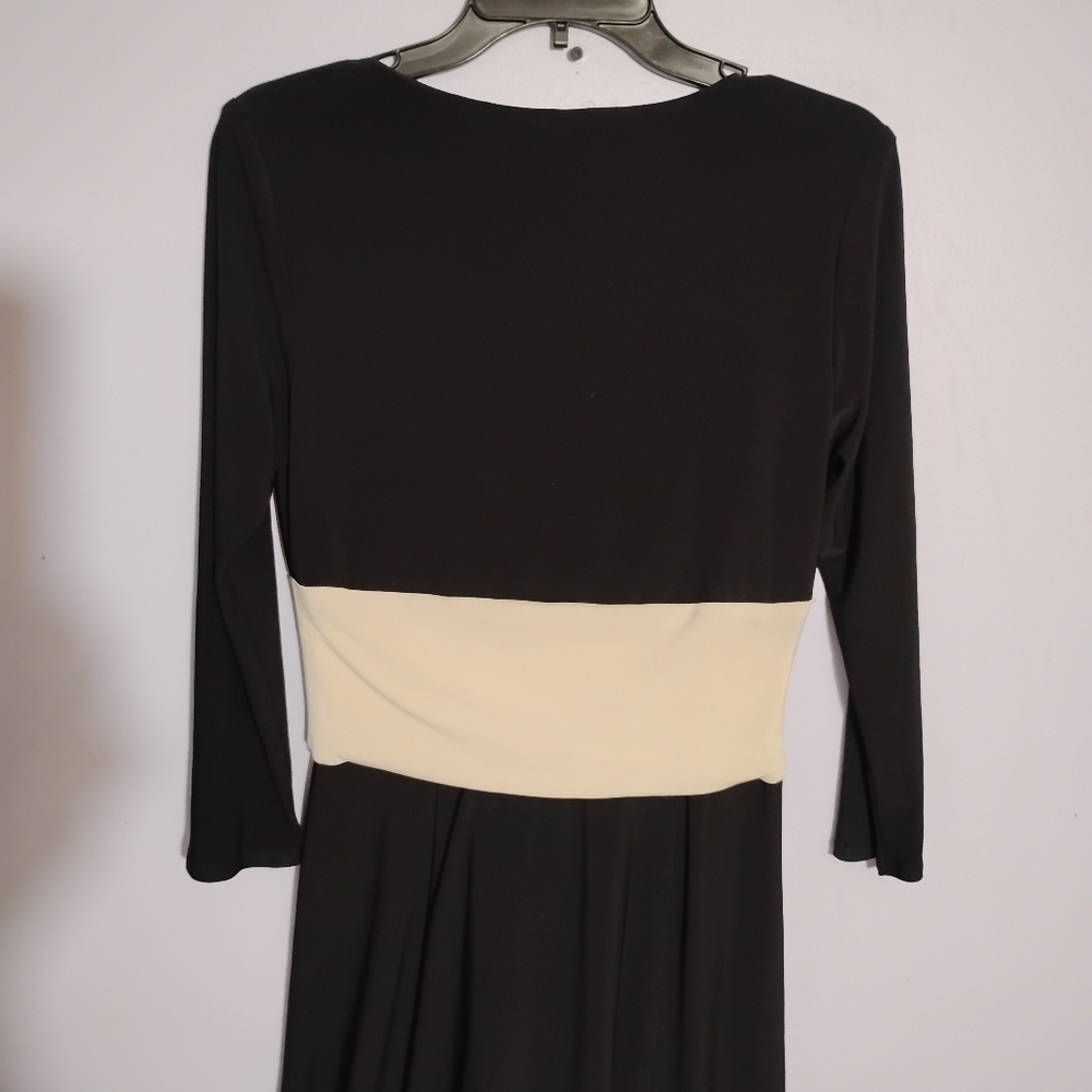 Jones New York Black and Cream Long Sleeve Dress with Tie Front - Picture 6 of 8